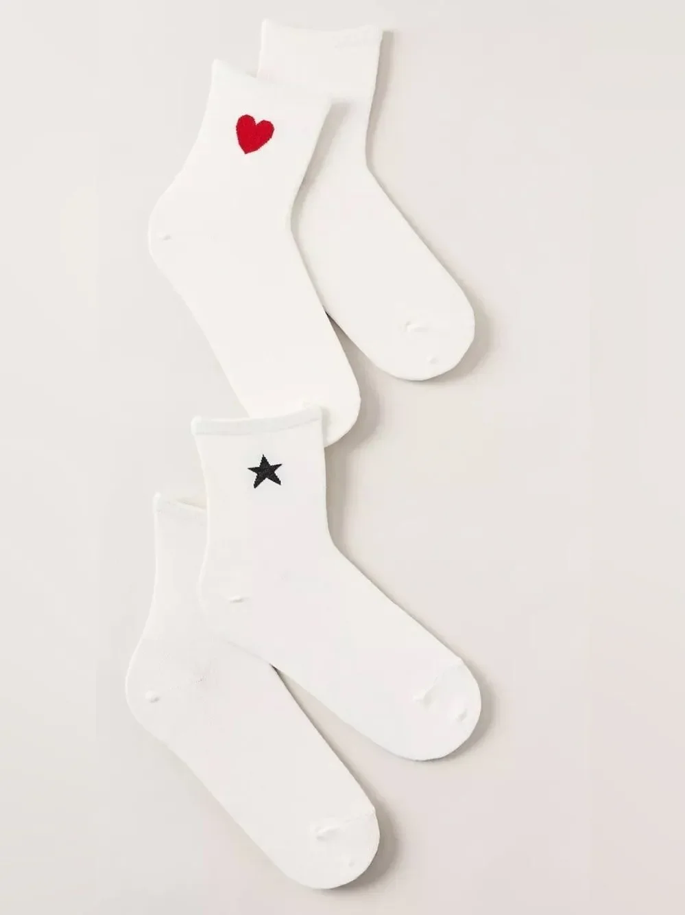 Anthropologie Ivory Red Heart Black Star Knit Icon Cotton Blend Trouser Socks